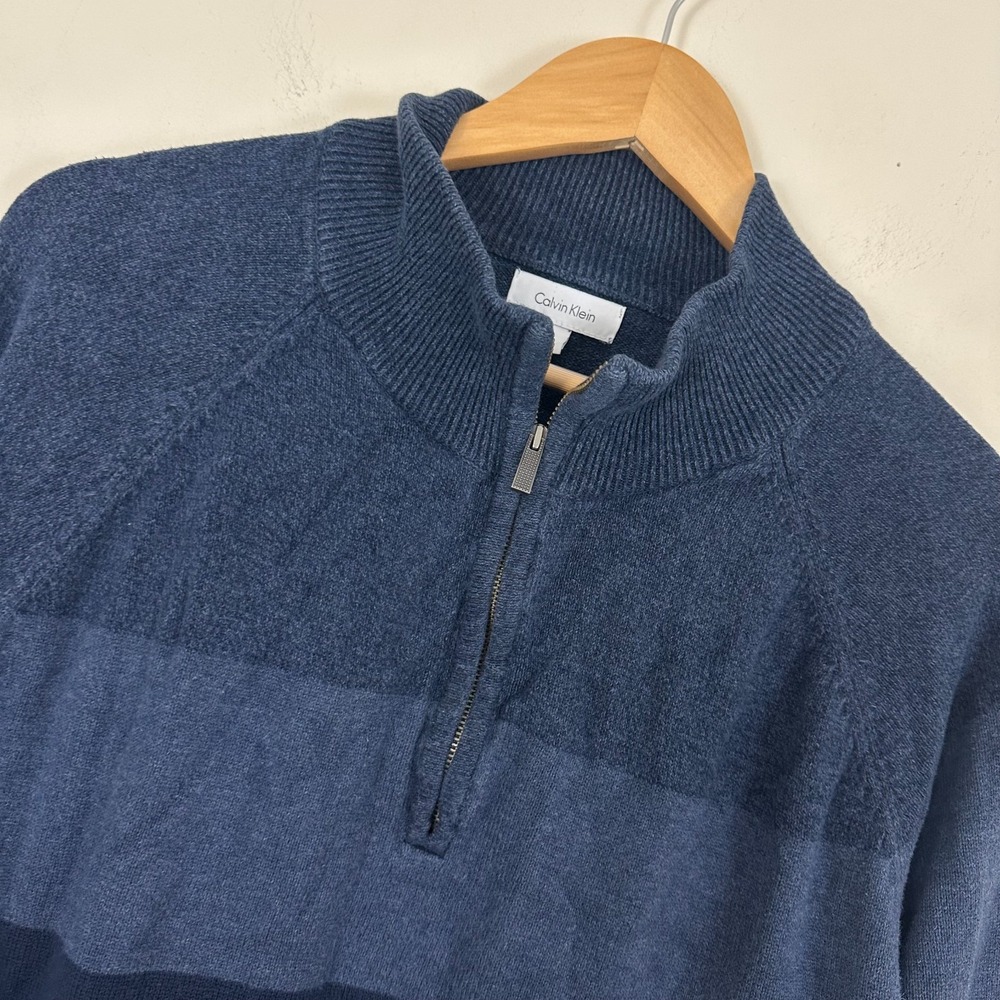 Calvin Klein Sweater Navy Blue Colorblock Cotton Quarter Zip Winter Mens XL